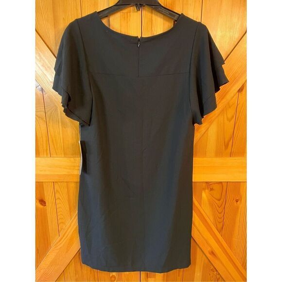 Daisy Fuentes Black Sheath Dress Flutter Sleeves Women's Size Medium nwt (3511) - Picture 3 of 5